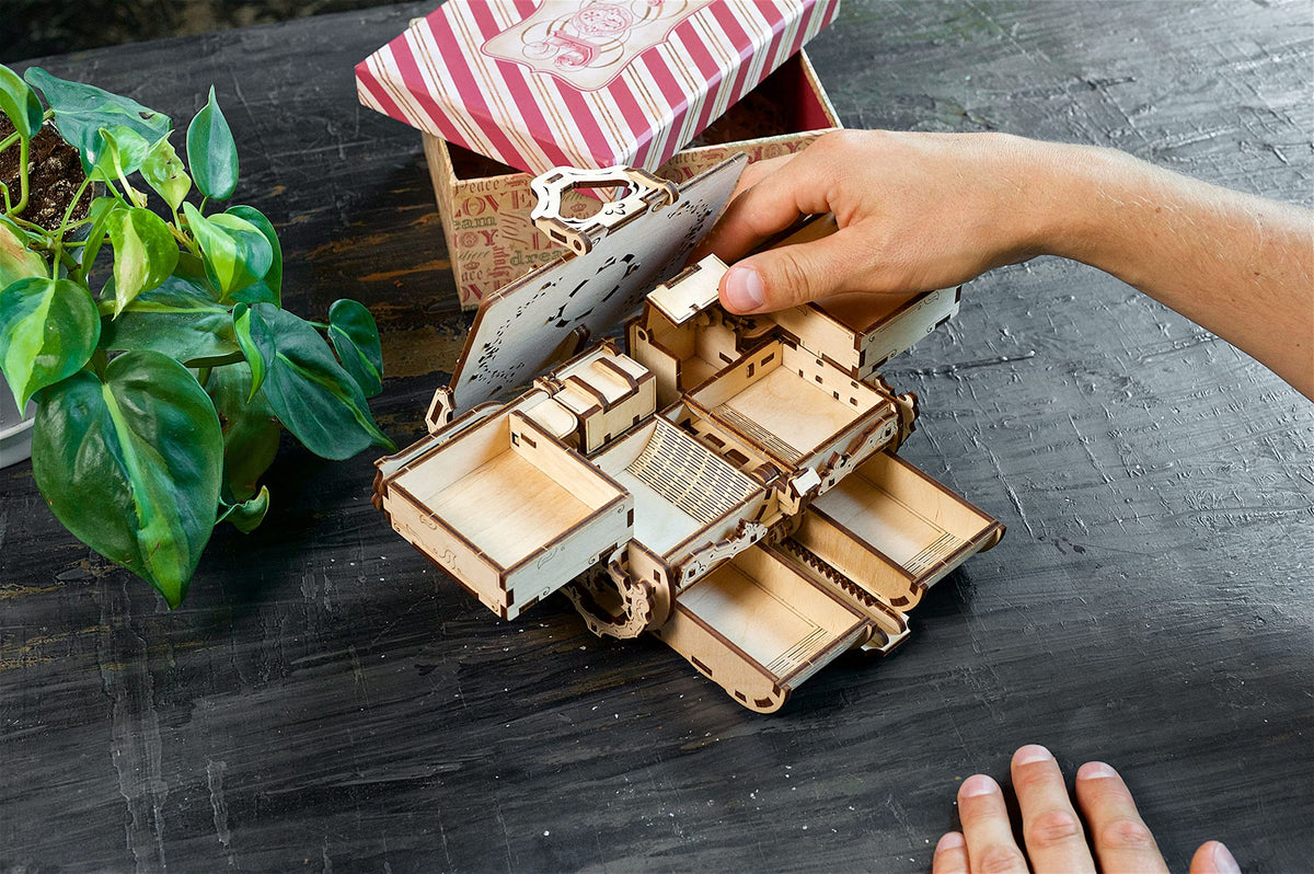 UGEARS Antique Box floral-oriental-carving adds decorative charm.
