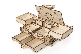 UGEARS Antique Box six-compartments organize small treasures securely.