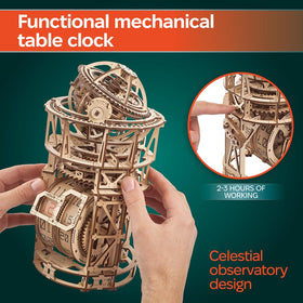 UGEARS Astronomer table clock assembly steps guide beginners toward satisfying hands-on building