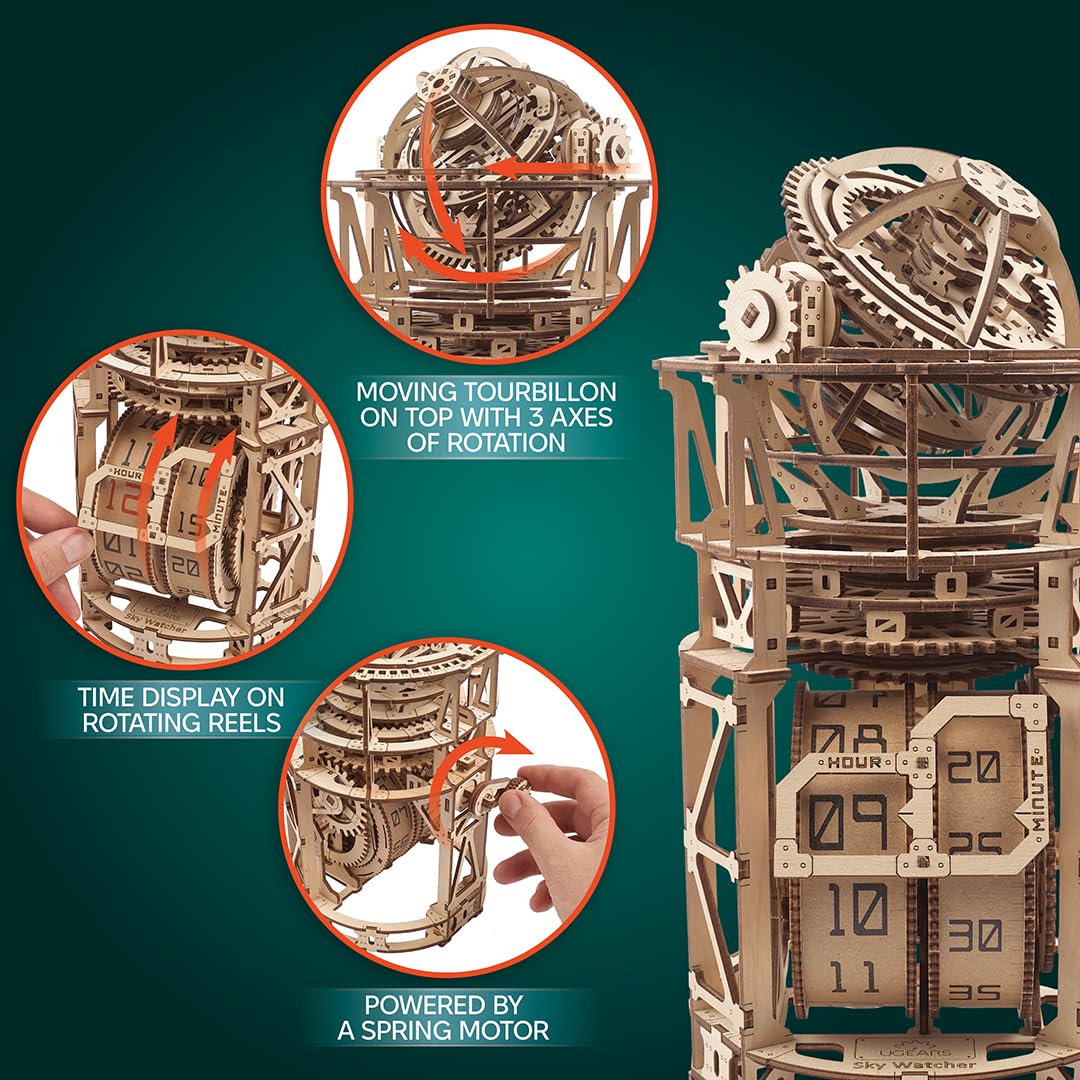 UGEARS Astronomer table clock tourbillon rotation captivates onlookers and sparks curiosity
