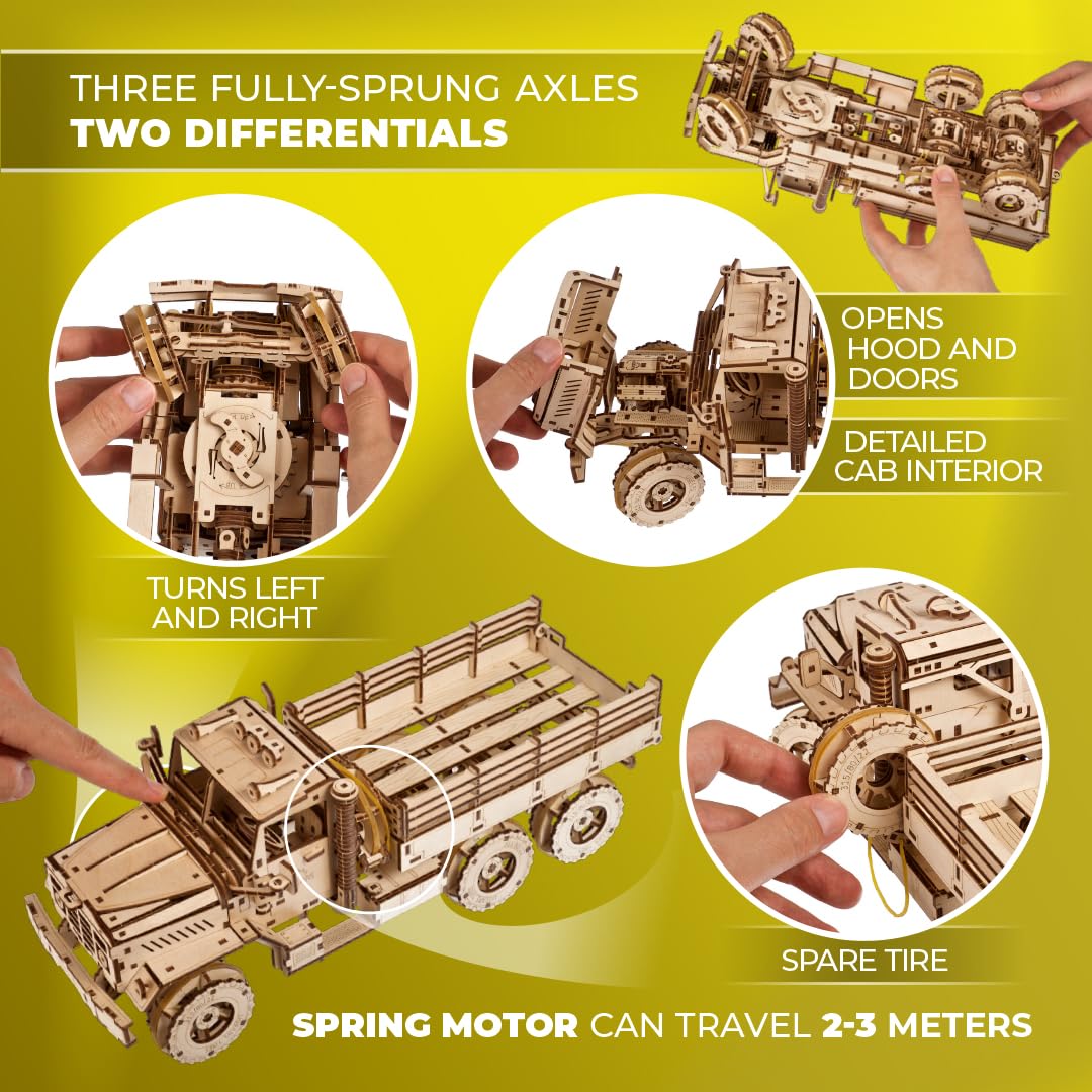 UGEARS Cargo Truck drive-direction lets you steer straight, left, or right during wind-up operation