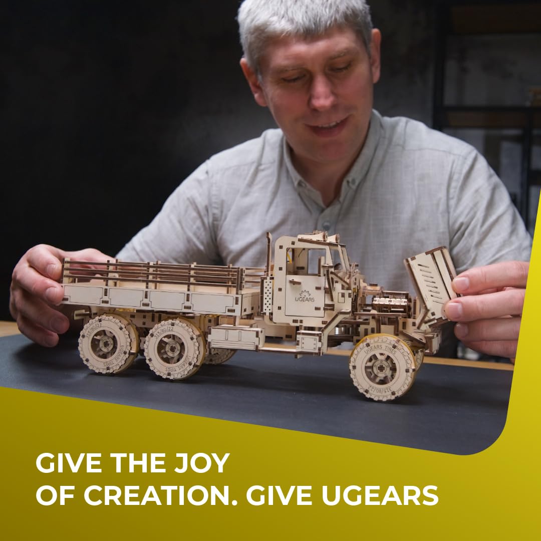 UGEARS Cargo Truck lowering tailgate demonstrates functional realism and hands-on interaction
