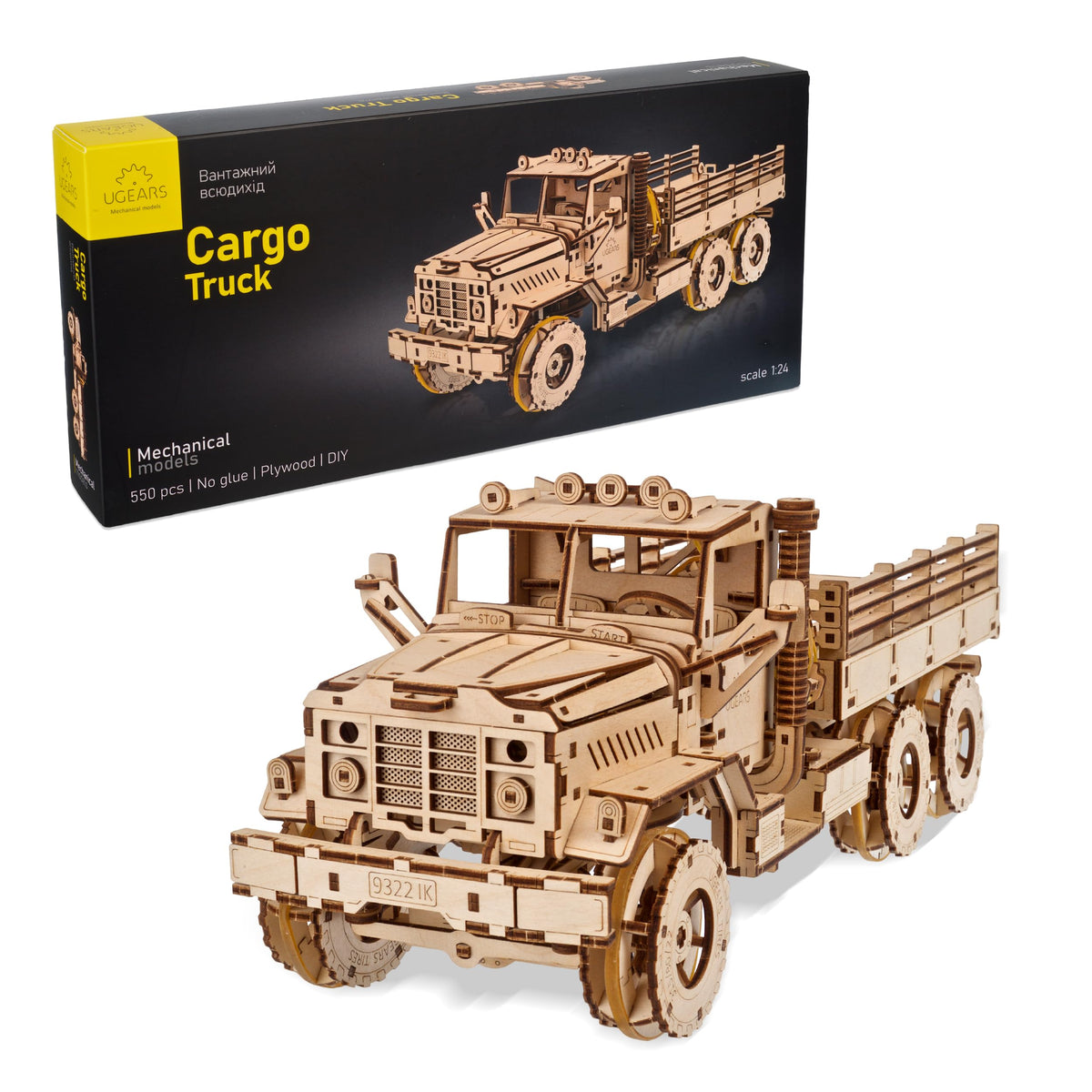 UGEARS Cargo Truck opening hood showcases realistic mechanical work for display and hands-on play