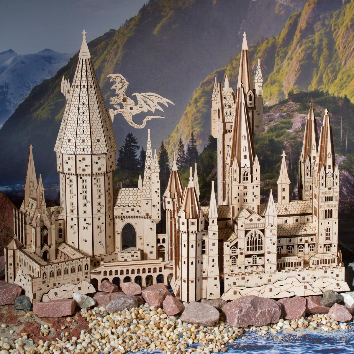 UGEARS Hogwarts Castle parts-snapping demonstrates precise fit for immersive build