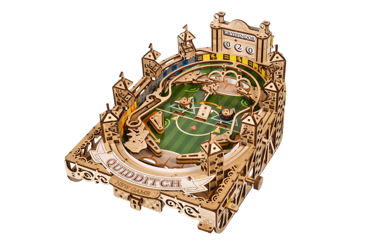 UGEARS Harry Potter Quidditch Pinball front view, a playable display piece for fans and collectors