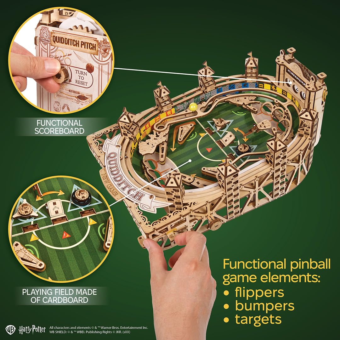 UGEARS Harry Potter Quidditch Pinball game field, captures Hogwarts-inspired layout and playfield design