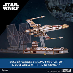 UGEARS Luke Skywalker X‑Wing completed model ready for Star Wars display shelves.