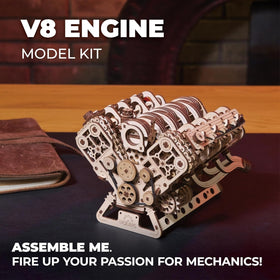 UGEARS V8 Engine Model Kit camshafts reveal smooth, coordinated movement for hands-on exploration.