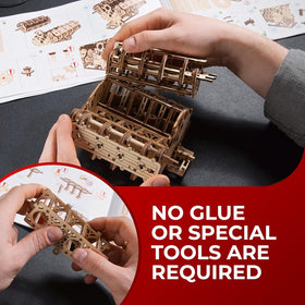 UGEARS V8 Engine Model Kit manual knob offers tactile control and learning without electronics.