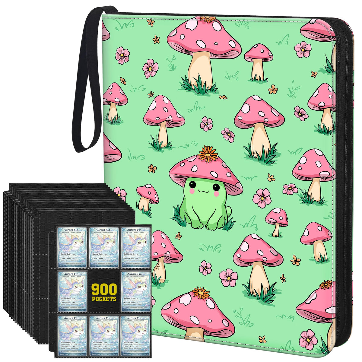 UGYAZX cute frog-mushroom cover adds playful style while protecting your binder.