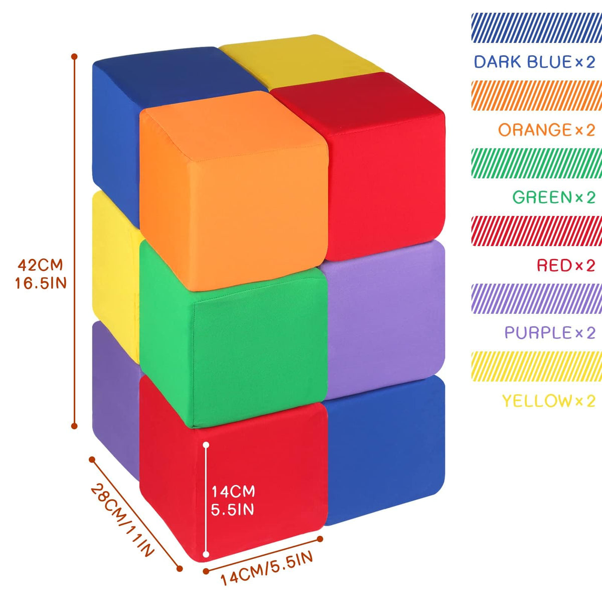 UHAPPYEE soft foam cubes in bright colors for stacking and color recognition