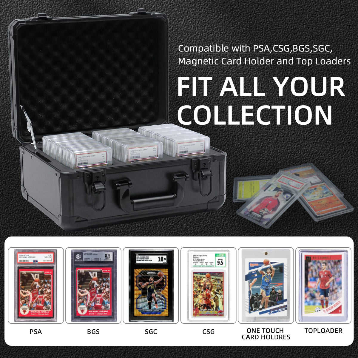 UHZBTEC graded card storage box interior showing three card slots for secure grading cards.
