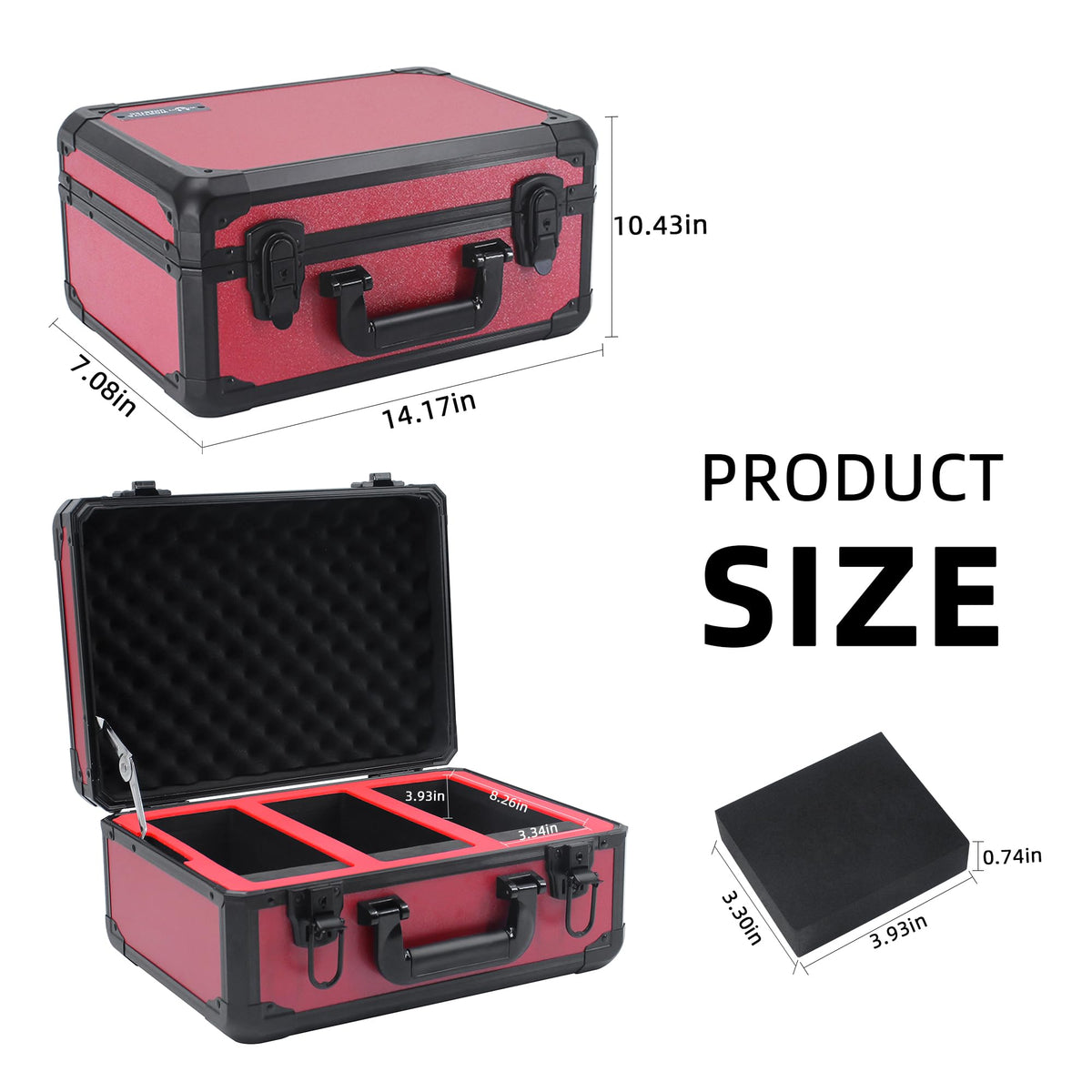 UHZBTEC red box highlights reinforced hardware and durable aluminum frame.