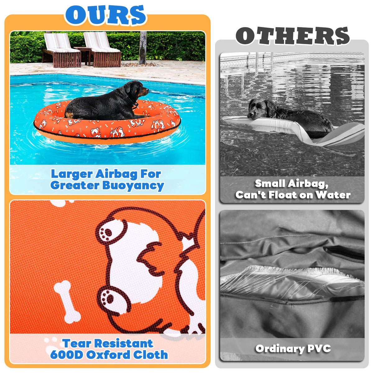 UJG dog float inflates with water-flow holes for balance