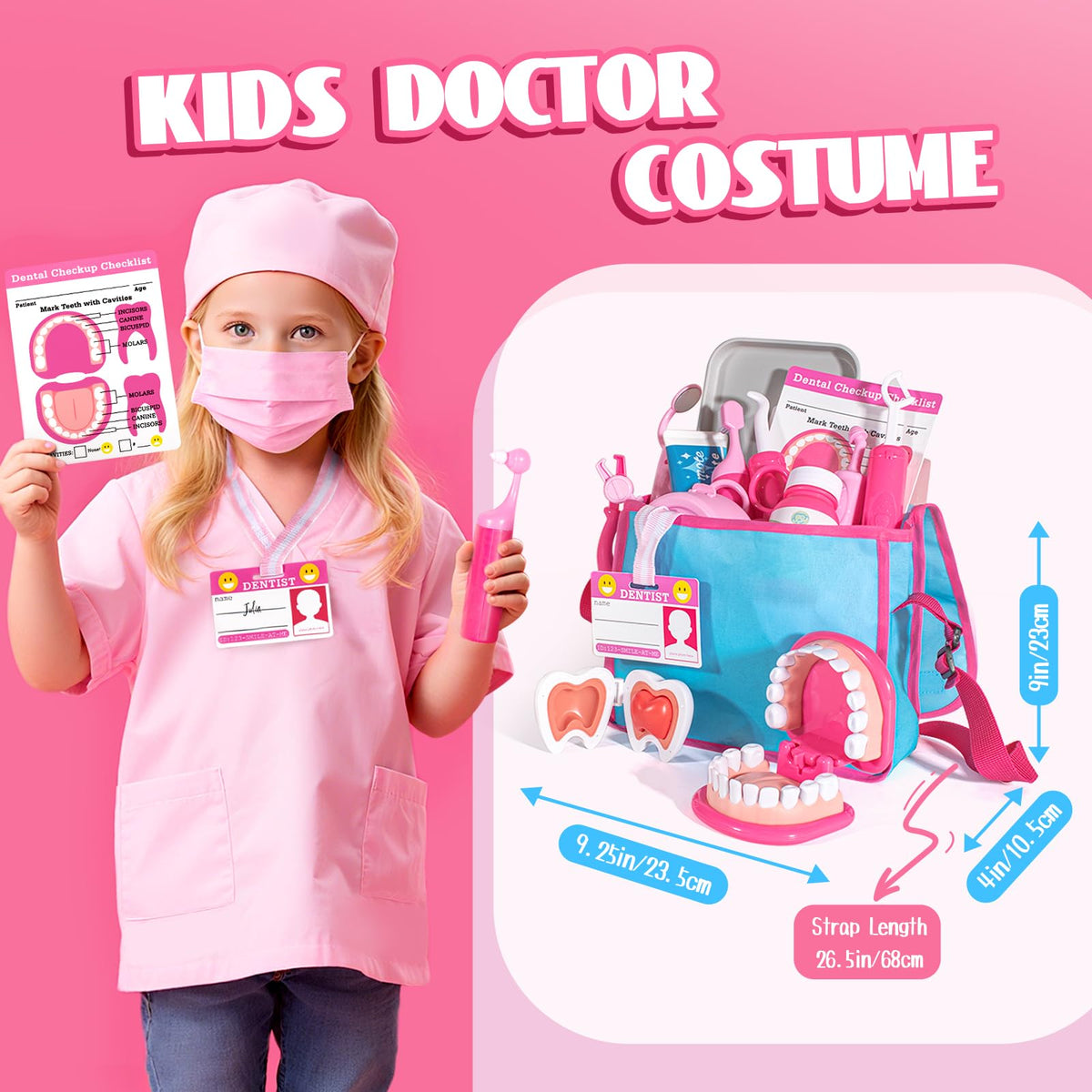 ULOVEME pink kit shows braces and retainer on a large dental model for practice.