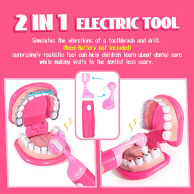 ULOVEME pink kit with light-up mirror enhances pretend dental visits.