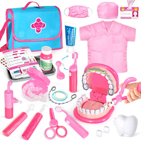 ULOVEME pink doctor kit with teeth model for safe pretend play and dental health learning.