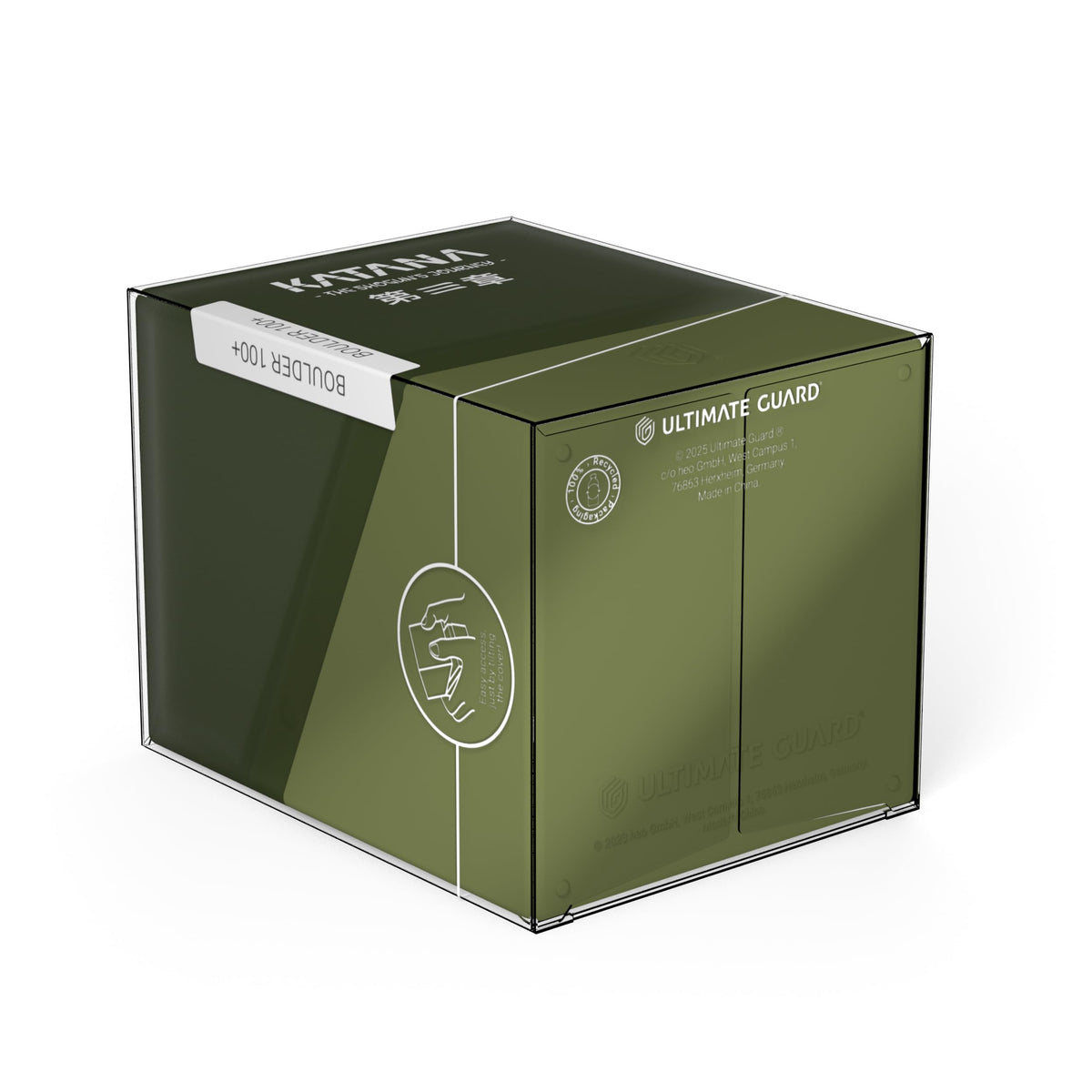 Ultimate Guard Boulder 100+ Kousei red with cards inside illustrating capacity.