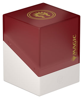 Ultimate Guard Boulder 100+ card box with open lid showing durable protection for MTG decks.