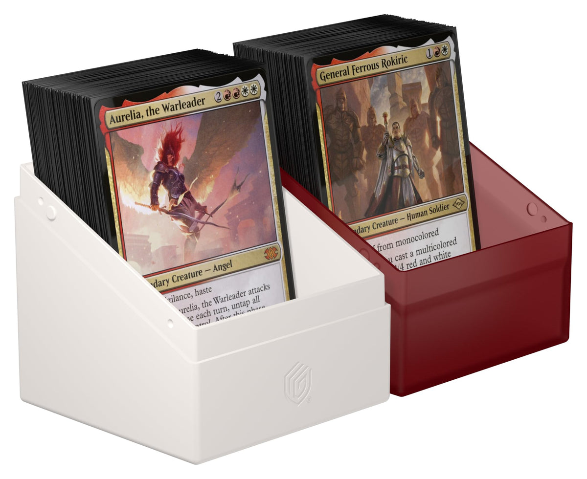 Ultimate Guard Boulder 100+ fits 100 double-sleeved MTG decks for organized storage.