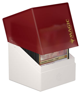 Ultimate Guard Boulder 100+ rigid shell in action safeguarding sleeves and cards during travel.