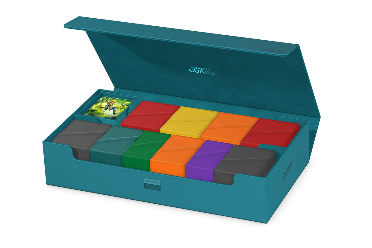 Ultimate Guard Omnihive petrol dual trays provide flexible storage for accessories and cards.