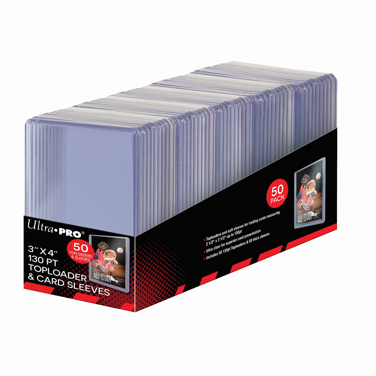 Ultra Pro 3x4 top-loader with 130pt thick sleeve safeguards thick cards during handling.