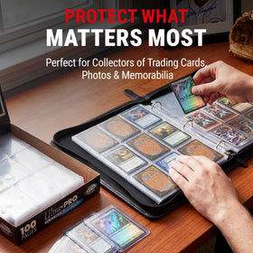 Ultra Pro Platinum page opened to reveal top-loading sleeves protecting cards.