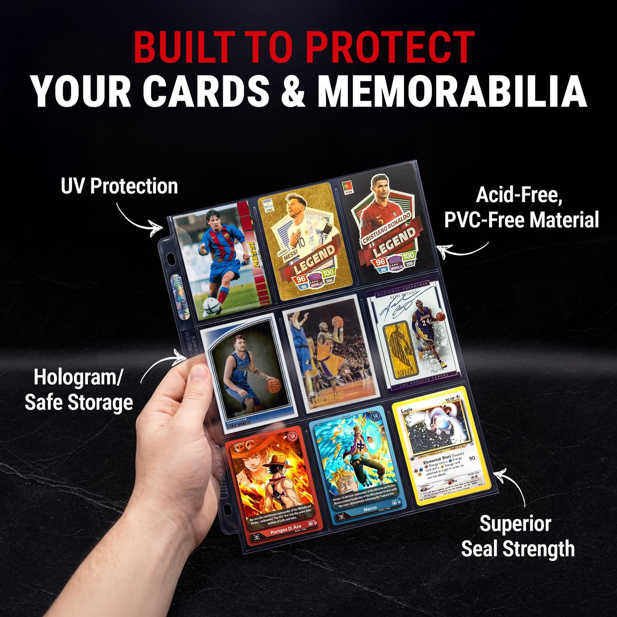 Ultra Pro 9-Pocket Platinum page with standard 2.5 x 3.5 inch cards inside.