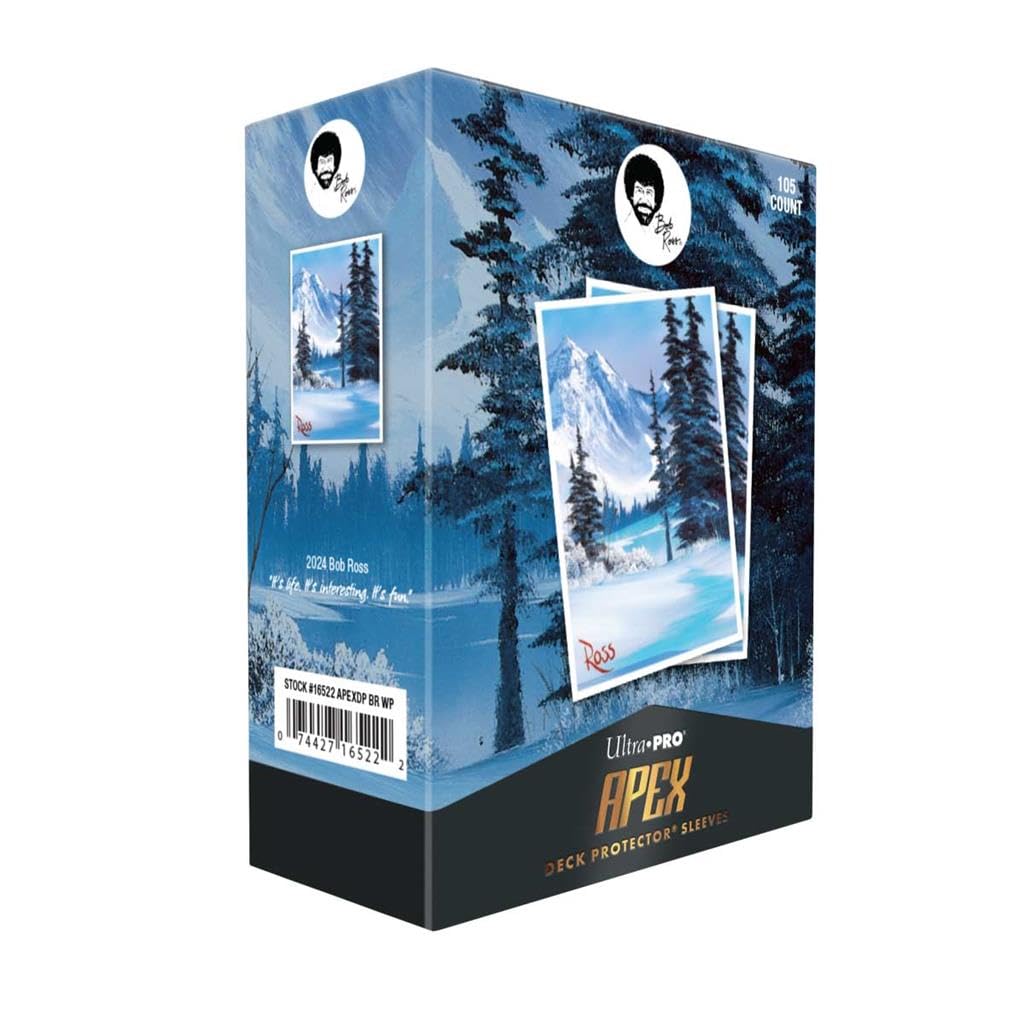 Ultra PRO Bob Ross Winter Paradise sleeve protects cards and highlights foil art with archival-safe durability