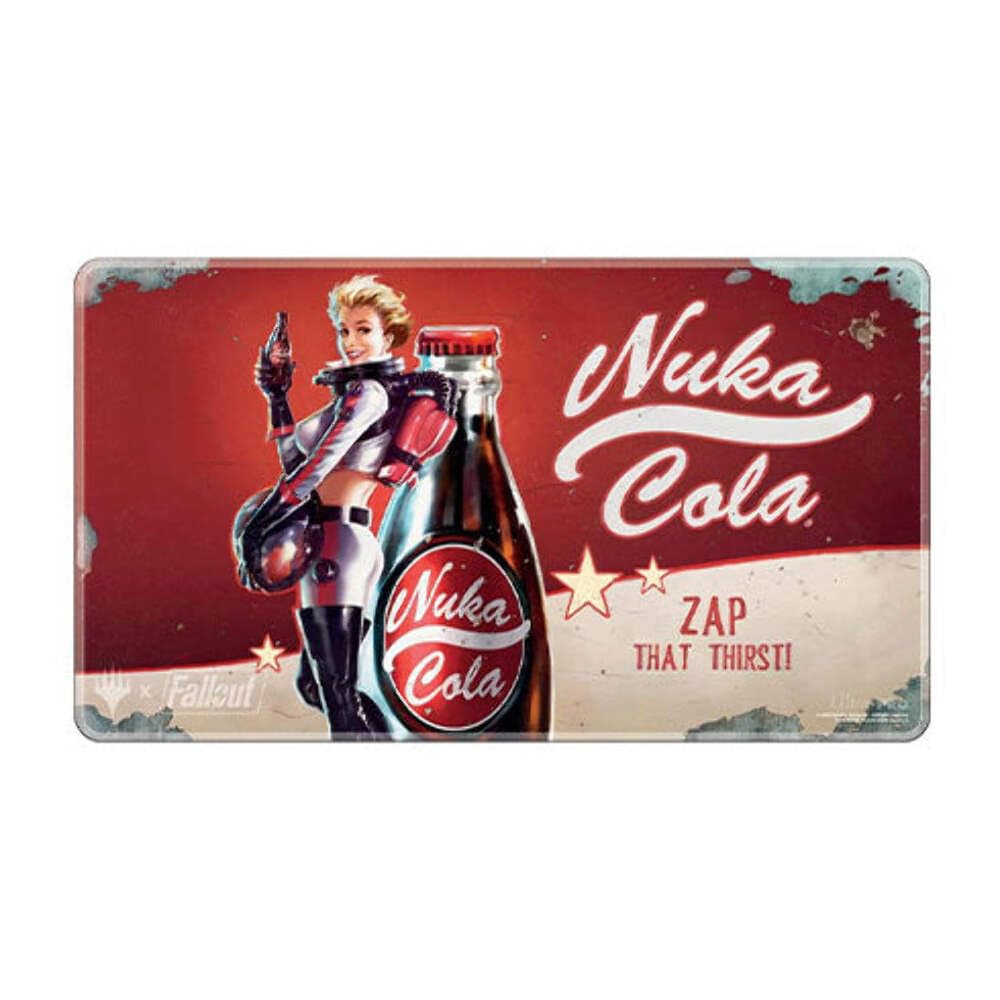 Ultra PRO Fallout Holofoil Playmat featuring Nuka Cola Pinup for MTG; protects cards and enhances gameplay.