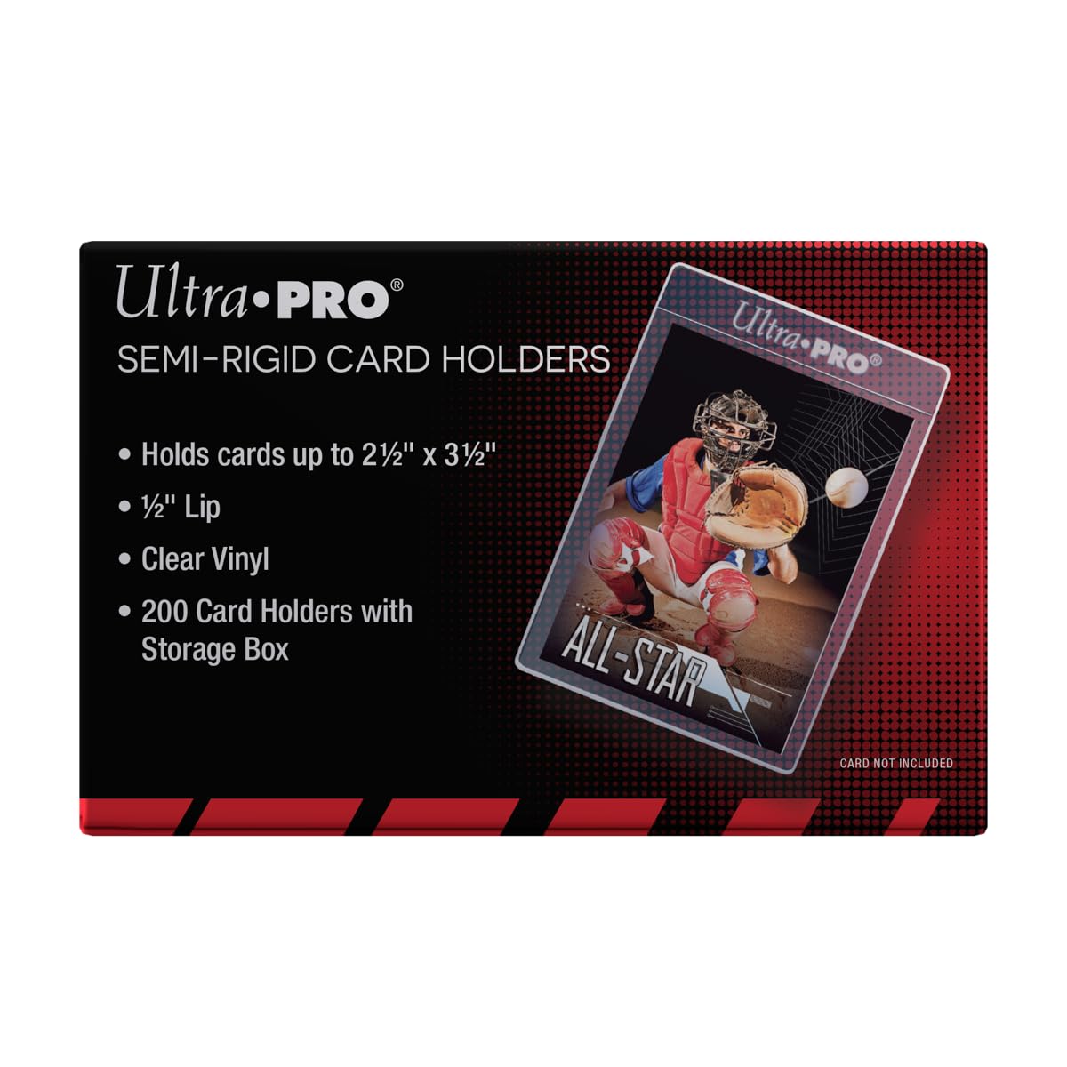 Ultra Pro semi-rigid half-inch lip sleeves, top view protecting cards