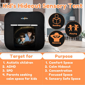 Ultrapopp pop-up sensory tent collapsible design enables quick storage.