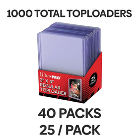 Ultra Pro 3x4 top loaders 40 packs of 25 for easy organization and transport.
