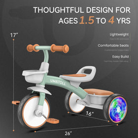Umatoll toddler tricycle 3-position seat adapts as child grows