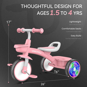 Umatoll pink tricycle makes a cheerful birthday gift option.