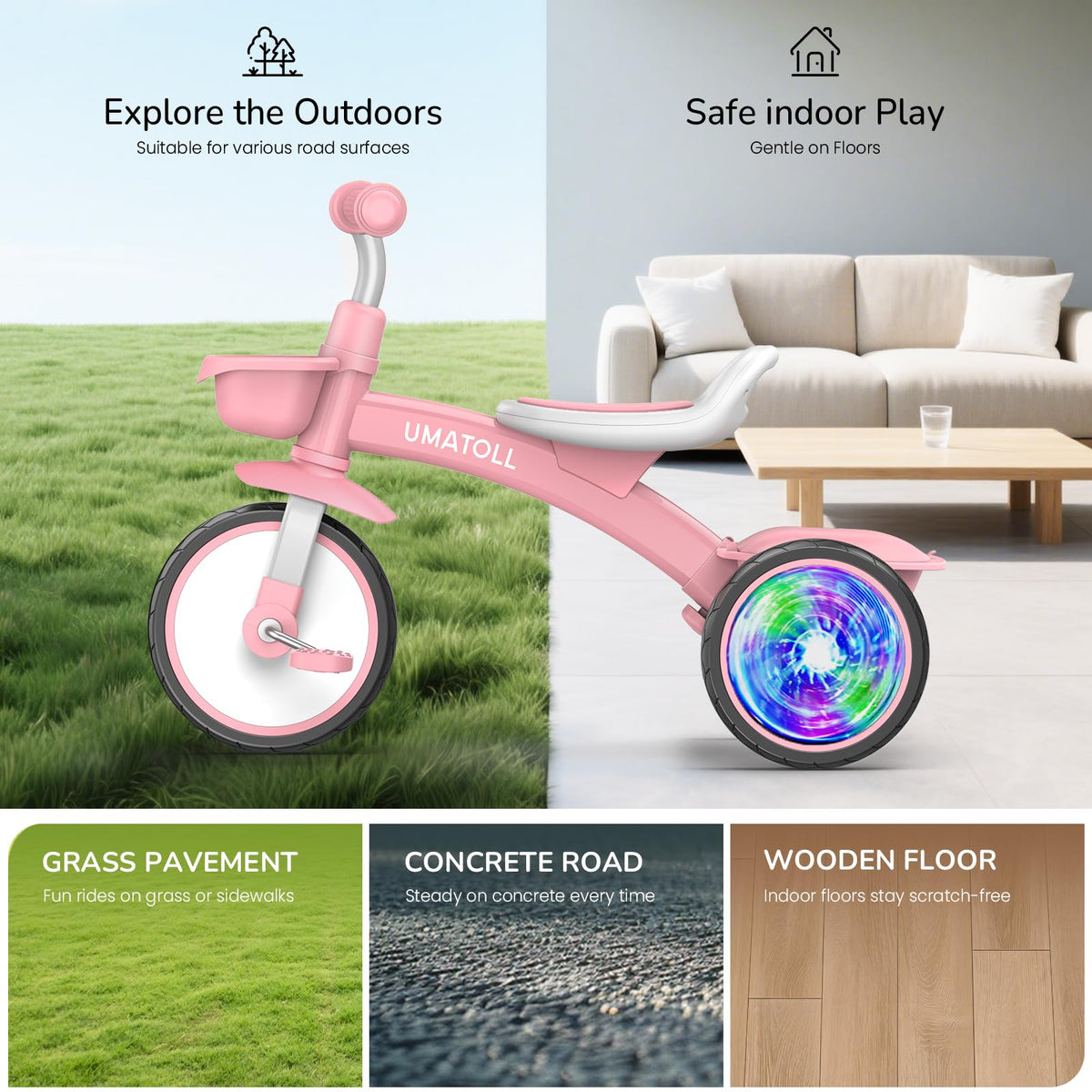 Umatoll easy-assembly design lets parents set up quickly.