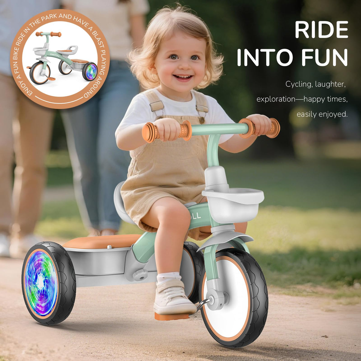 Umatoll toddler tricycle non-slip pedals secure feet on various surfaces