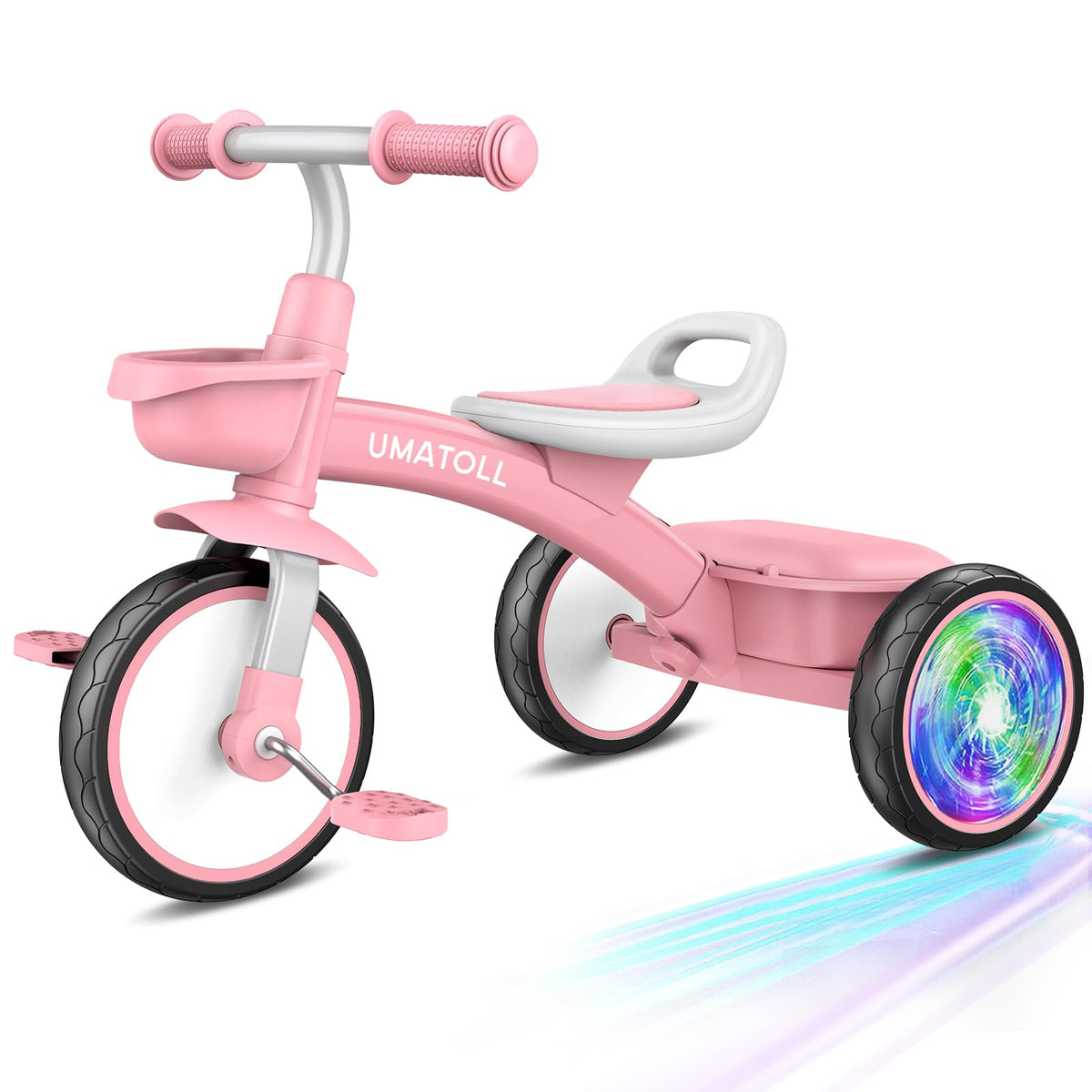 Umatoll pink front view tricycle showing a durable frame for stable first rides.