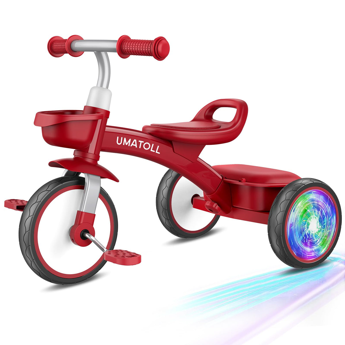 Umatoll Toddler Tricycle front view highlights sturdy frame for confident rides.