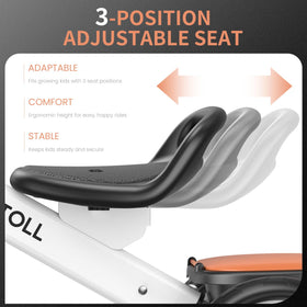 Umatoll tricycle adjustable seat supporting growing toddlers from ages two to five.