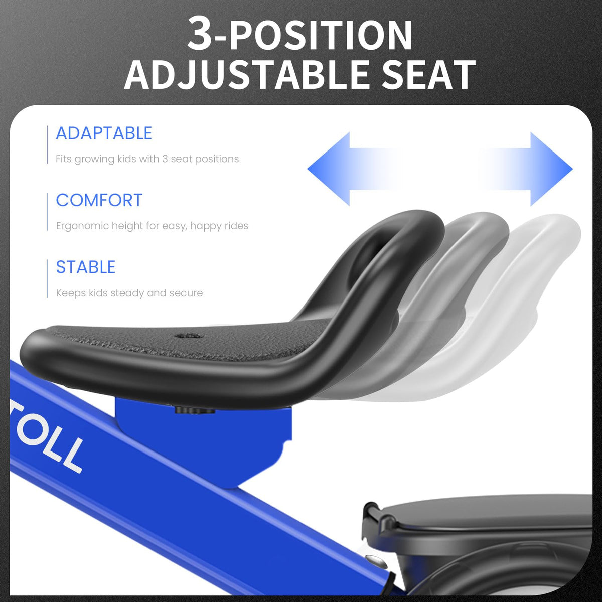 Umatoll blue adjustable seat showing growth with child