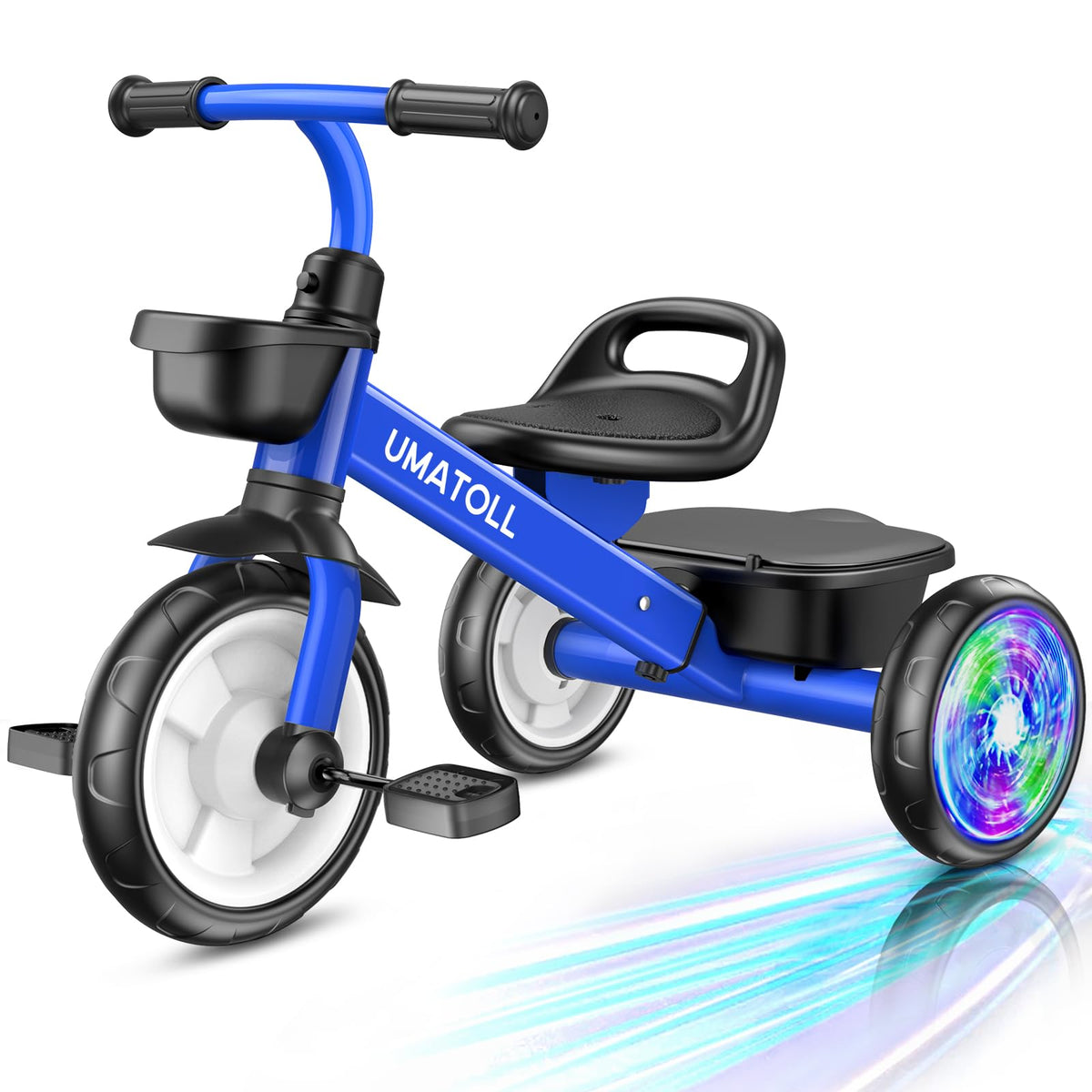 Umatoll tricycle blue front view for toddlers with stable ride