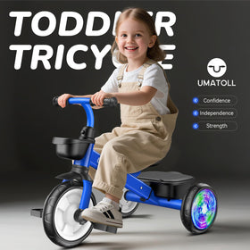 Umatoll blue tricycle rear wheels light up during turns