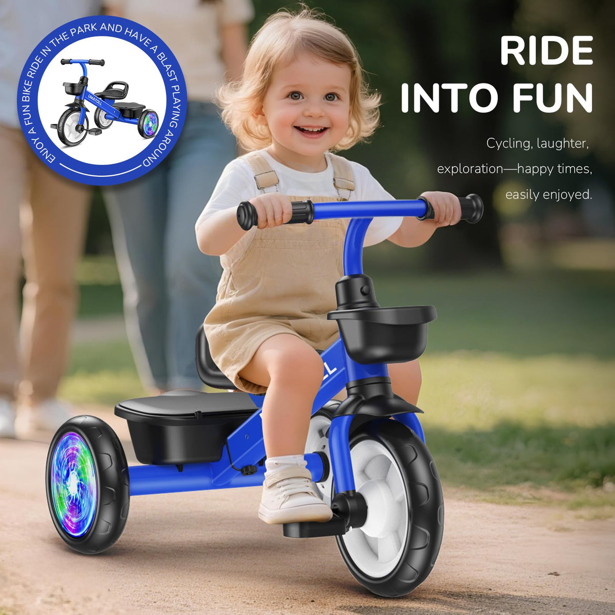 Umatoll blue side profile of tricycle for outdoor use