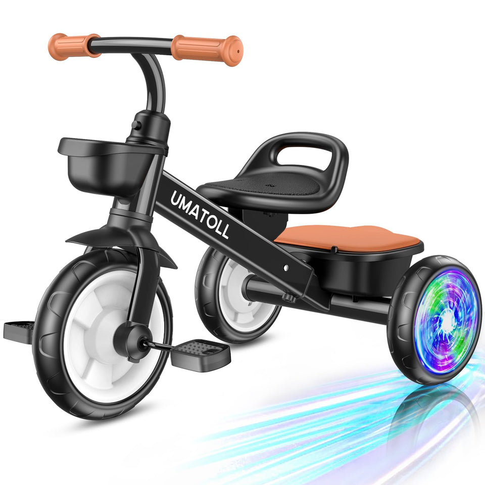 Umatoll tricycle with a durable carbon steel frame offers lasting stability during play.