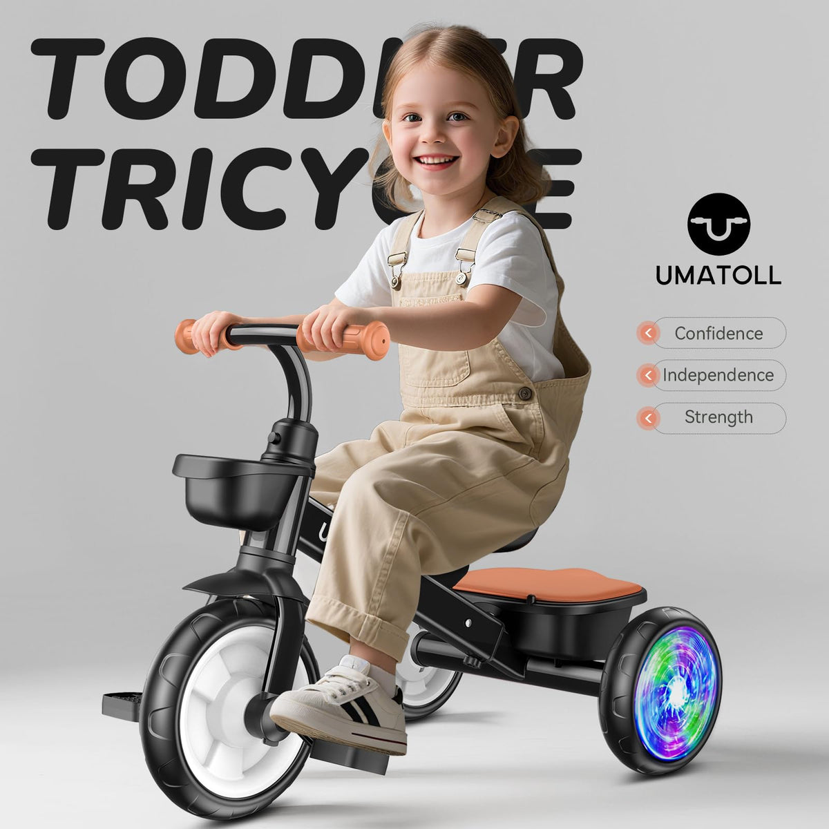 Umatoll tricycle features extended rear wheels for a more stable ride.