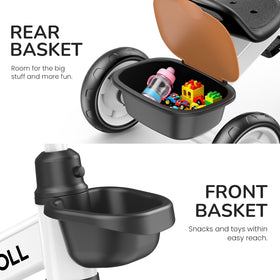 Umatoll tricycle extended rear wheels enhance stability to reduce tipping.