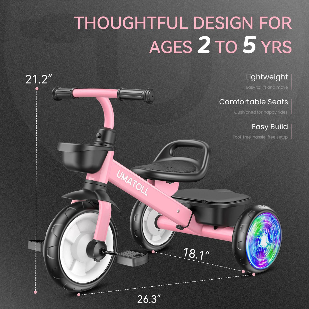 Umatoll tricycle child riding outdoors demonstrates easy learning.