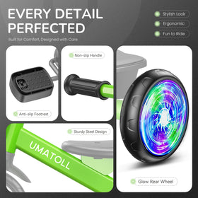 Umatoll tricycle green wheels light up with motion for extra fun